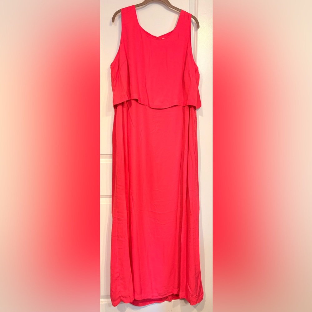 Elegant Vibrant Coral Pink tier design sleeveless dress